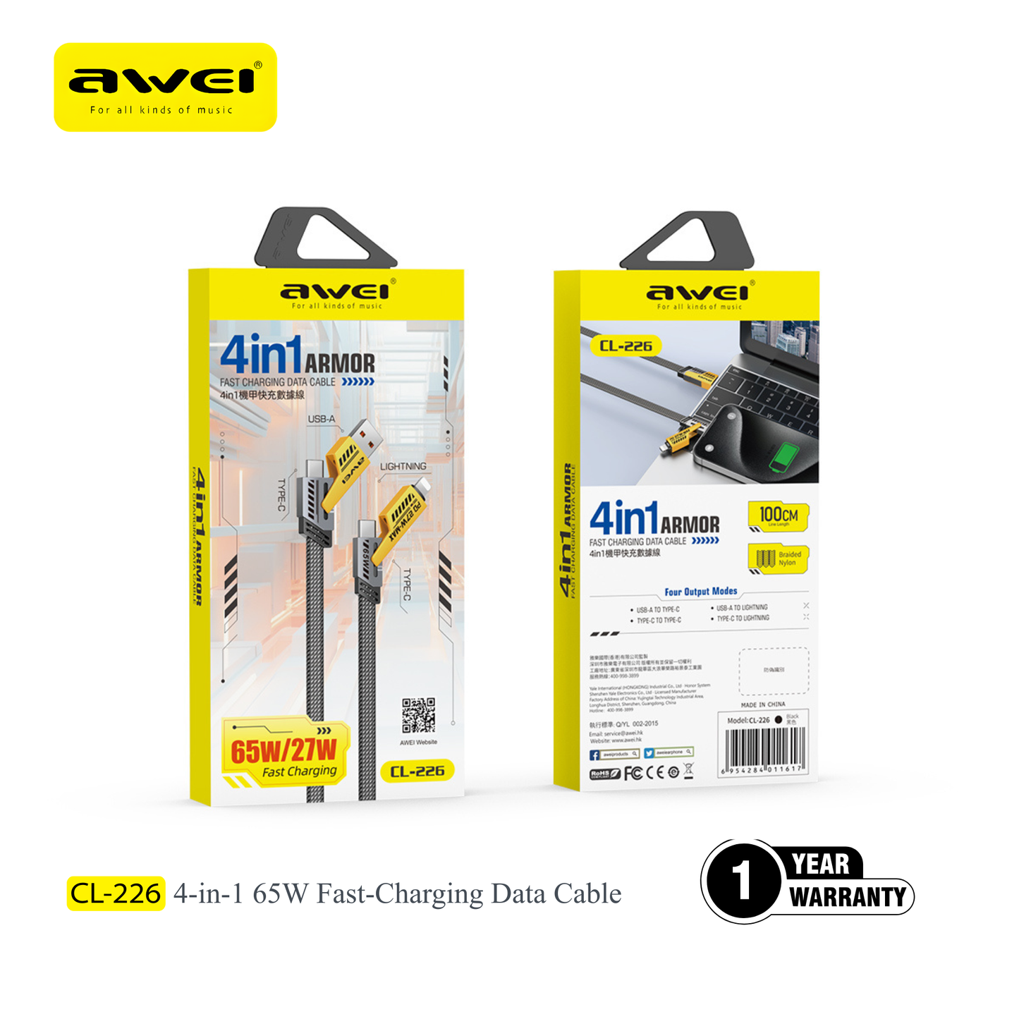 Awei 4 in 1 cable for iPhone android usb c devices Pakistan