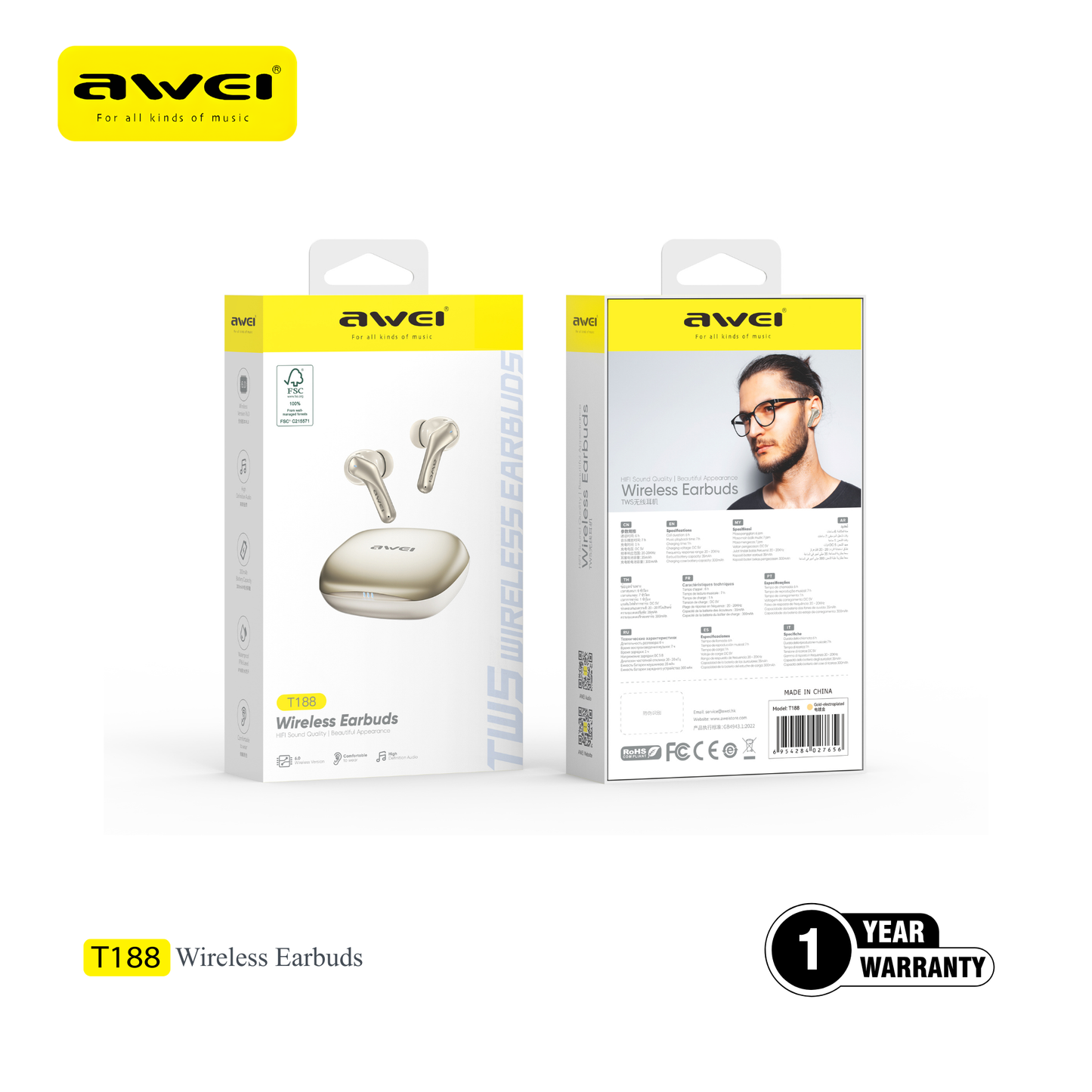 AWEI T188 ENC Wireless Bluetooth Earbuds
