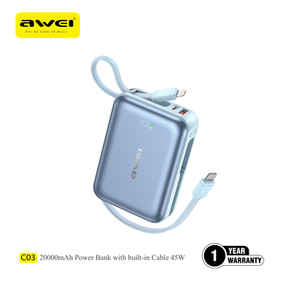 Awei power bank Type-C and Lightning cable portable charger Pakistan