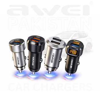 Four Awei car chargers with digital displays Pakistan