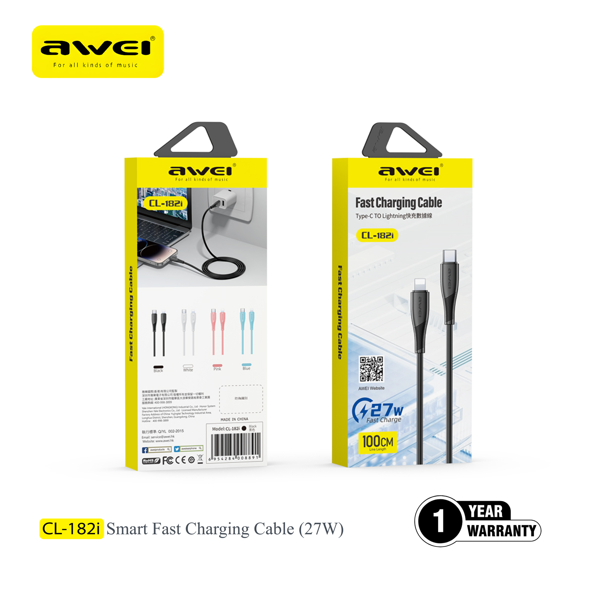 Awei macaron lightning cable stylish durable charging cable fast charging lightning cable 27W for apple devices Pakistan 