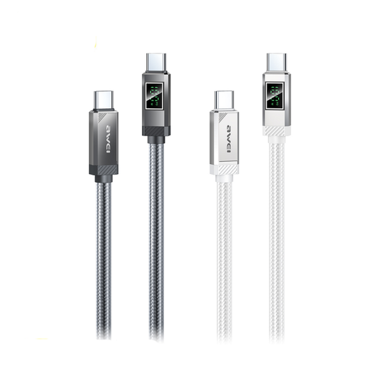 Awei CL-2C 100W fast charging cable digital display Type C Type C to Type C PD cable 100W braided nylon Pakistan