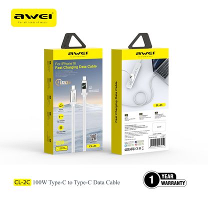 Awei fast charging cable with power display screen USB C laptop charging cable 100W durable braided cable Pakistan