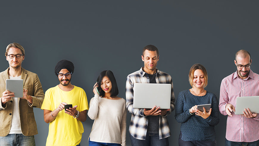 Group of people using various AWEI devices 