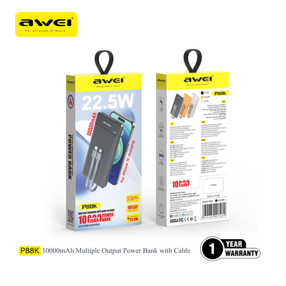 Awei P88K power bank USB A Type C outputs Pakistan