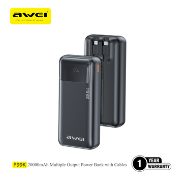 Awei 20000mAh power bank with built-in lightning and type c cable Pakistan