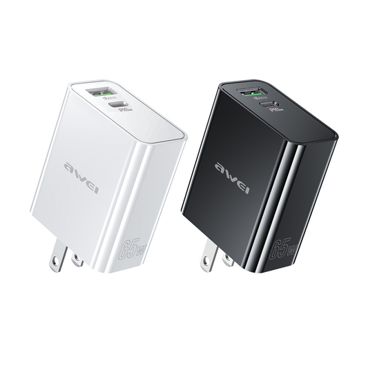 Awei PD58 US 65W GaN fast charger USB C laptop charger 65W fast charging adapter dual port USB C USB A Pakistan