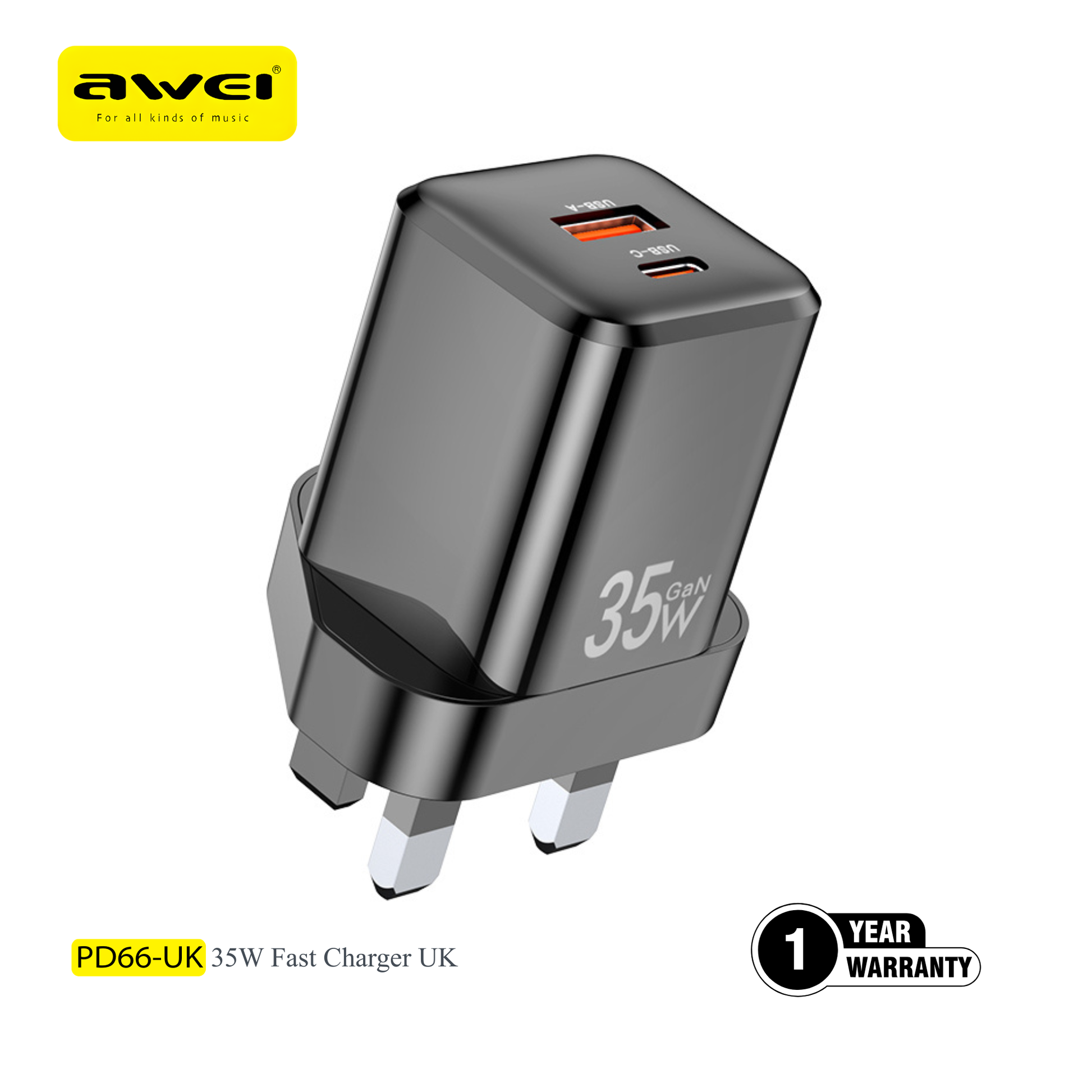 Awei USB C fast charger 35W travel adapter dual port Pakistan