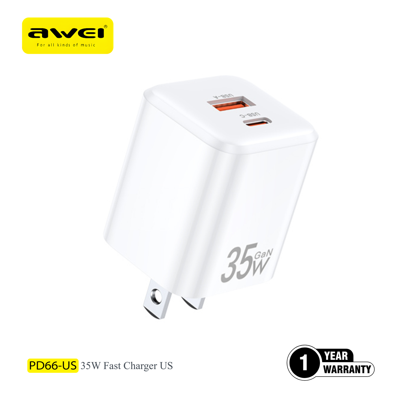 AWEI PD66-US 35W Fast Charger | Dual Port Adapter