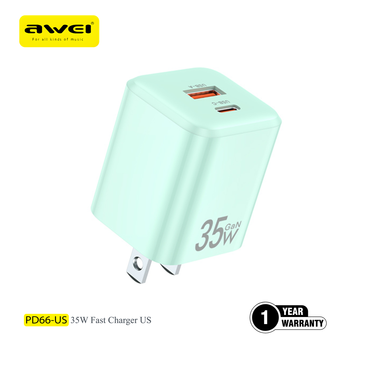 AWEI PD66-US 35W Fast Charger | Dual Port Adapter