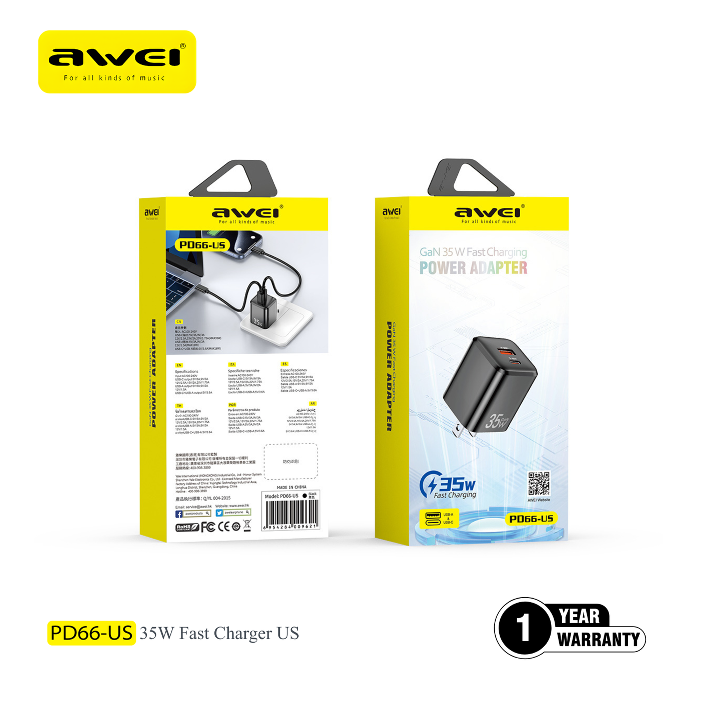 AWEI PD66-US 35W Fast Charger | Dual Port Adapter