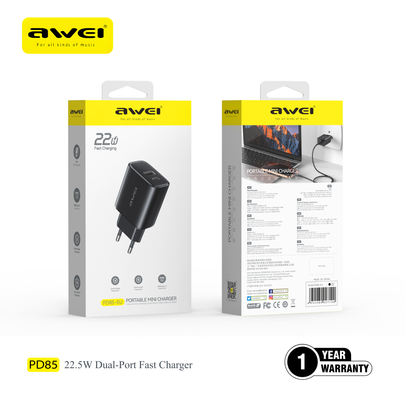 AWEI PD85 22.5W Fast Charger | Dual Port Adapter