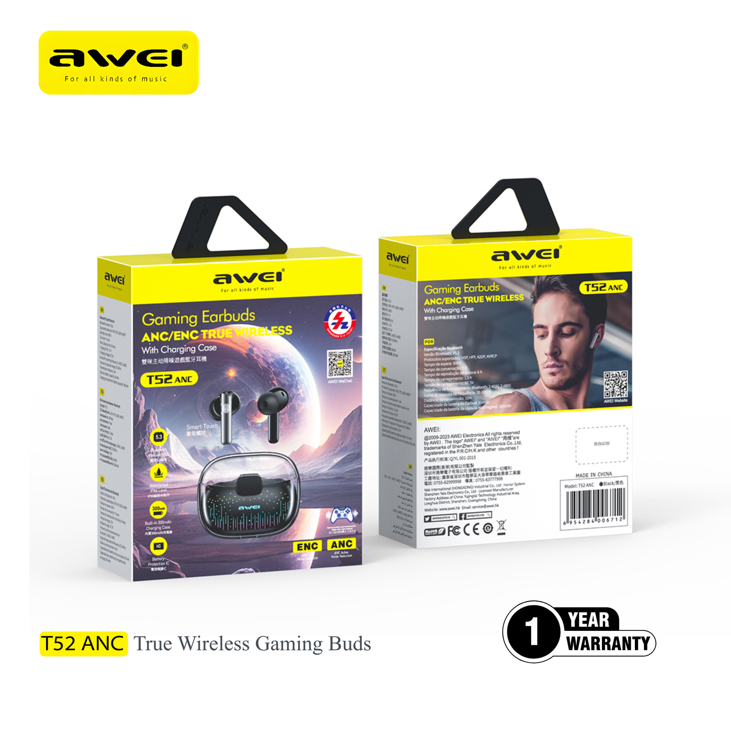 Awei earbuds metal finish colorful light charging case fast charging wireless earbuds 10 min charge 180 min play Pakistan
