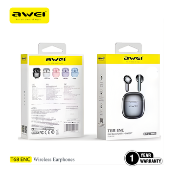 Awei T68 earbuds fast charging 10 min charge 180 min play 13mm driver wireless earbuds deep bass sound compact Bluetooth earbuds comfortable daily use