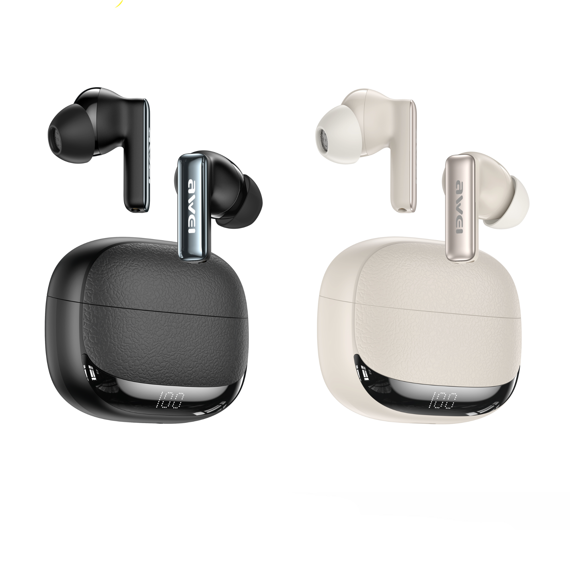 Awei TA19 ANC wireless earbuds hi fi sound battery display noise cancelling earbuds leather texture design Pakistan
