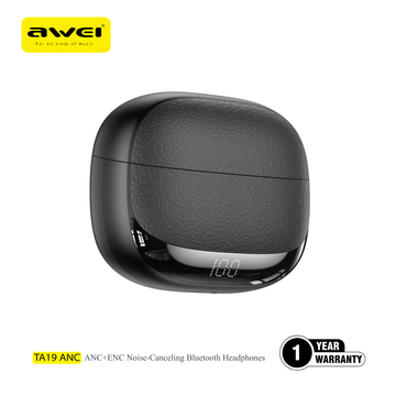 Awei TA19 Bluetooth earbuds stylish premium finish wireless earbuds with battery screen display ANC
