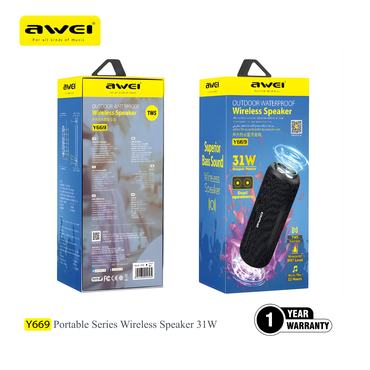 Awei Y669 subwoofer speaker 2x8W + 15W bass driver portable Bluetooth speaker strong bass beach party speaker Pakistan