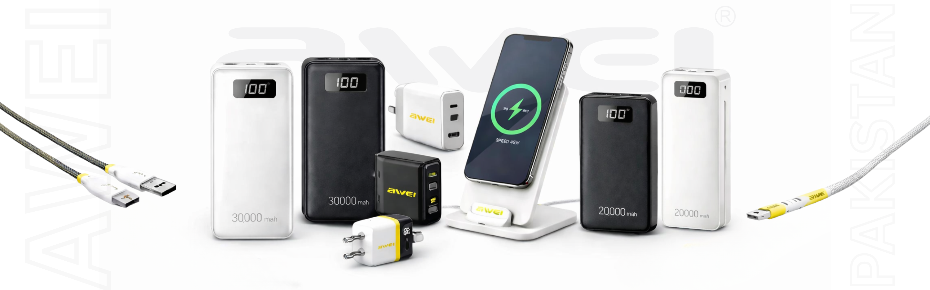 Awei Collection of electronic charging devices including power banks and chargers Pakistan