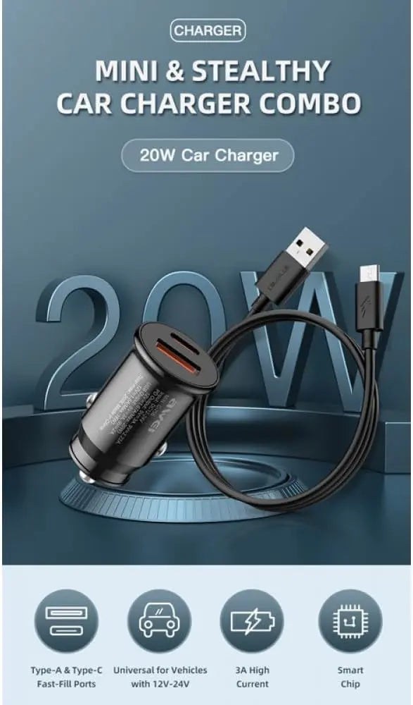 AWEI C-706 Car Charger + USB Data Cable 1M
