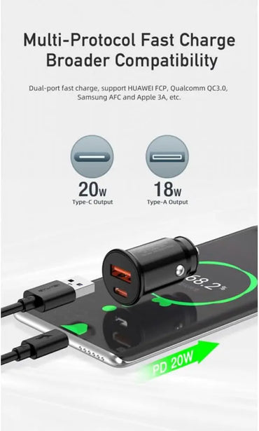 Awei C-706 Car Charger + USB Data Cable 1M - Black